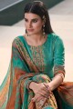 Alluring Printed Satin Green Palazzo Suits with Dupatta