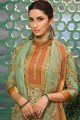 Printed Satin Palazzo Suit in Green