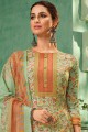 Printed Satin Palazzo Suit in Green