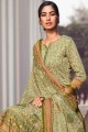 Satin Palazzo Suit in Green with Printed