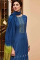 Embroidered Palazzo Suit in Blue Cotton
