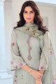Embroidered Cotton Palazzo Suit in Grey