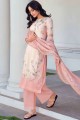 Cotton Peach Palazzo Suit in Printed