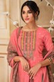 Peach Cotton Palazzo Suit with Embroidered