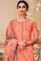 Cotton Peach Palazzo Suit in Embroidered Work