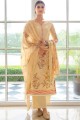 Cotton Palazzo Suit in Yellow with Embroidered