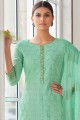New Cotton Embroidered in Green Palazzo Suit with Dupatta
