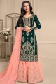 Embroidered Georgette Sharara Suit in Green with Dupatta