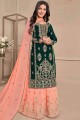 Embroidered Georgette Sharara Suit in Green with Dupatta