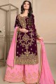 Embroidered Georgette Wine Sharara Suits