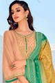 Beige Palazzo Suit in Silk with Embroidered