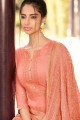 Peach Palazzo Suit with Embroidered Silk