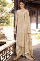 Embroidered Silk Beige Palazzo Suit with Dupatta