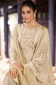Embroidered Silk Beige Palazzo Suit with Dupatta