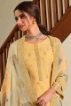 Yellow Palazzo Suit in Embroidered Silk