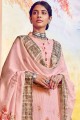 Enticing Pink Palazzo Suits with Embroidered Muslin
