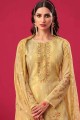 Yellow Georgette Palazzo Suit with Embroidered