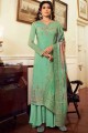 Satin Green Palazzo Suits in Embroidered