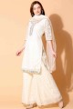 Embroidered Net Cream Palazzo Suit with Dupatta