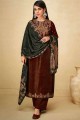 Brown Palazzo Suit with Printed Velvet