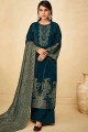 Navy blue Palazzo Suit in Velvet with Printed