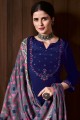 Embroidered Eid Palazzo Suit in Royal blue Crepe