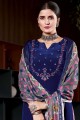 Embroidered Eid Palazzo Suit in Royal blue Crepe