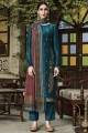Teal  Sequins Jacquard silk Eid Palazzo Suit