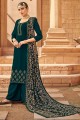 Eid Palazzo Suit in Teal  Georgette with Crystal