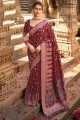 Printed Silk Maroon Saree with Blouse