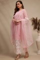 Thread Net Eid Palazzo Suit in Pink with Dupatta