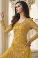 Yellow Palazzo Suit in Net with Crystal