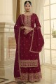 Palazzo Suit in Maroon Chinon chiffon with Thread