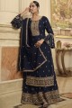 Chinon chiffon Palazzo Suit with Thread in Navy blue