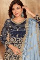 Blue Embroidered Anarkali Suit in Faux georgette