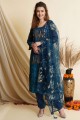 Navy blue Diwali Palazzo Suit in Georgette with Thread