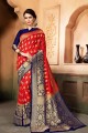 Red & blue Raw Silk saree