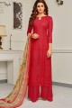 Red Camric Cotton Palazzo Suit