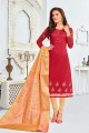 Indian Ethnic Red Chanderi Cotton Churidar Suit