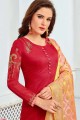 Indian Ethnic Red Chanderi Cotton Churidar Suit