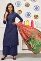 Navy Blue Cambric Cotton Palazzo Suit