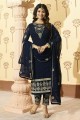 Glorious Navy Blue Georgette Palazzo Suit
