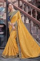 Yellow Saree with Mirror,embroidered Jacquard silk