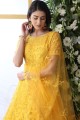 Yellow Churidar Anarkali Suit in Net with Net