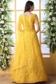Yellow Churidar Anarkali Suit in Net with Net