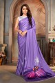Purple Saree in Satin with Digital print