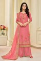 Peach Pure Upada Silk With Full Embroidery Work Palazzo Suit