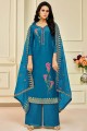Aqua Blue Pure Upada Silk With Full Embroidery Work Palazzo Suit