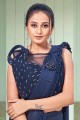 Navy blue Embroidered Saree in Lycra