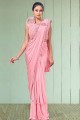 Pink Saree in Lycra with Embroidered